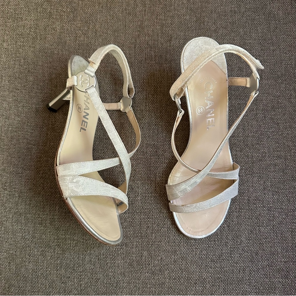 Vintage silver Chanel strappy heels